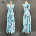 Womens Floral Print Sleeveless V-Neck Irregular Long Dress