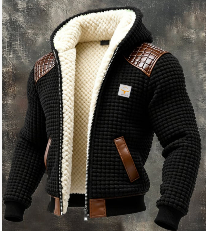 Men's Fleece Lined Hooded Zip Up Jacket Windproof Warm Winter Coat