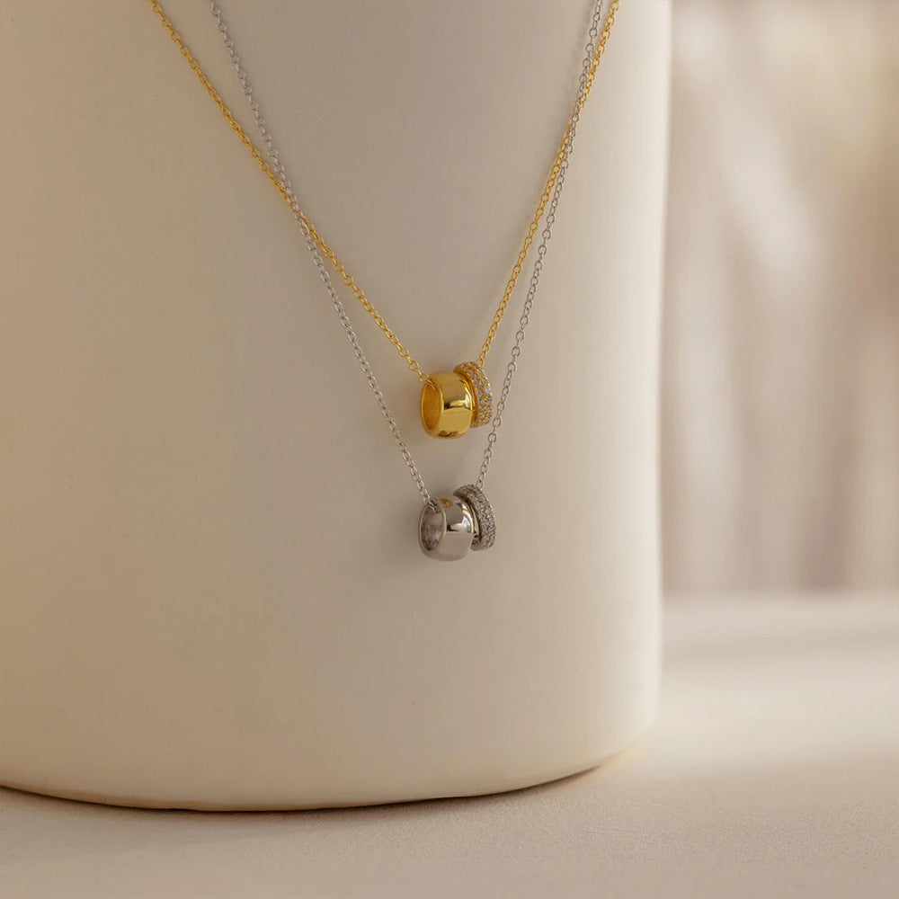 Round hoop double pendant versatile necklace