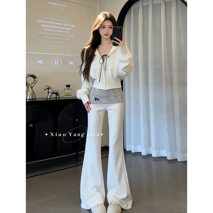 Korean Style Sweatshirt and Flared Pants Set