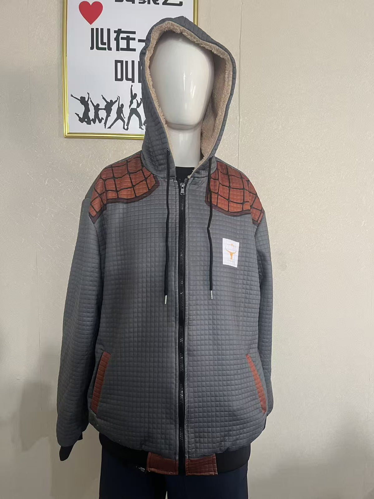 Men's Fleece-Lined Hooded Jacket Winter Thickened Warm Digital Print Zipper Coat