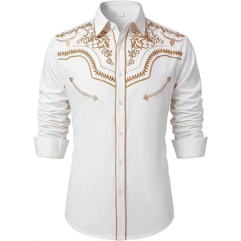 Mens Retro Western Long Sleeve Shirt