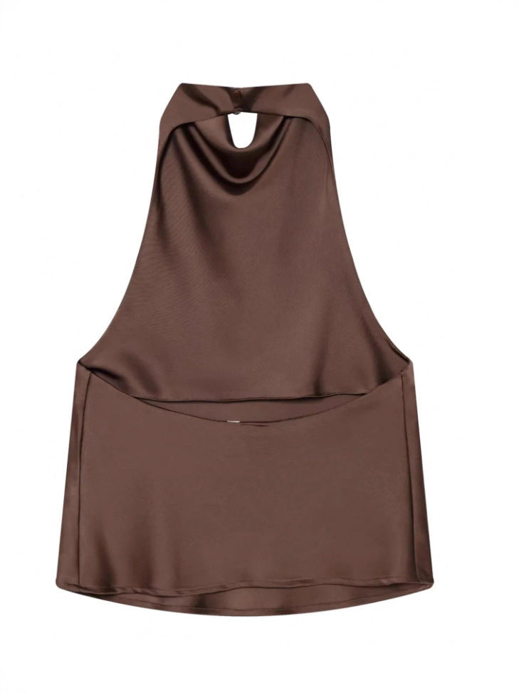 Sleeveless Satin Halter Top
