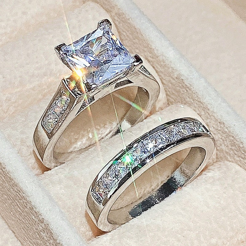 Ladies Square Diamond Zircon Ring Set