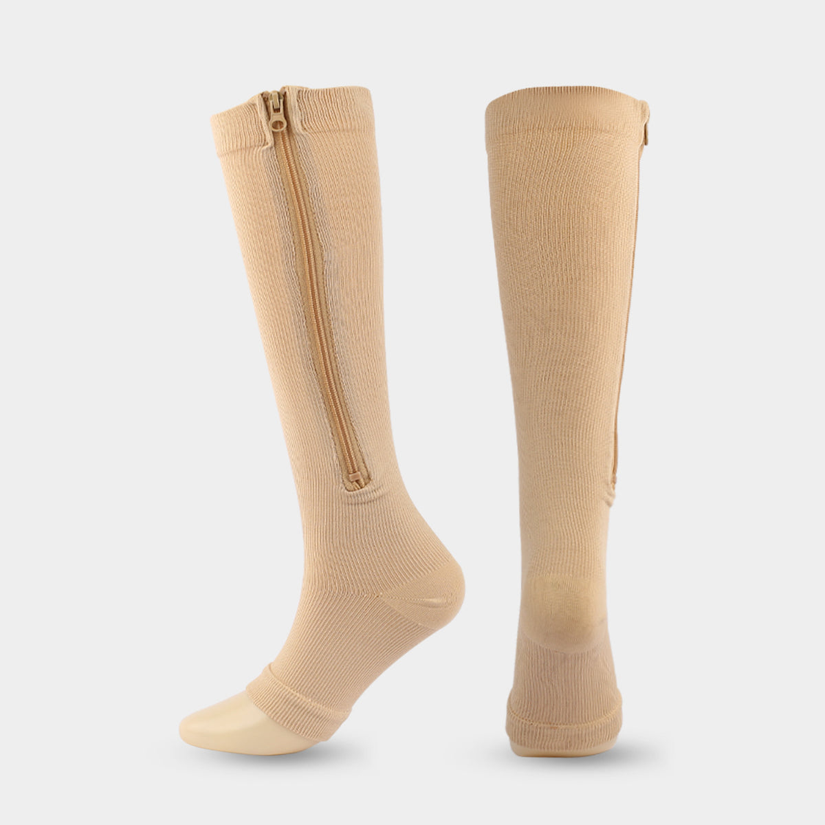 Sports Compression Socks with Zipper Nylon Elastic Mid-Calf
