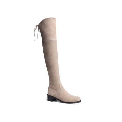 Womens Over Knee Suede Boots Elastic Thick Heel