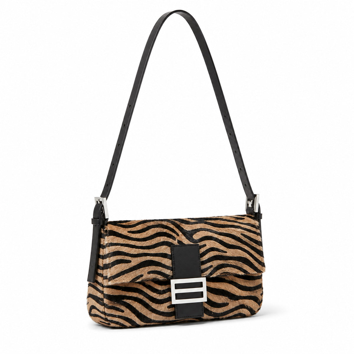 Retro zebra-patterned faux horsehair shoulder bag