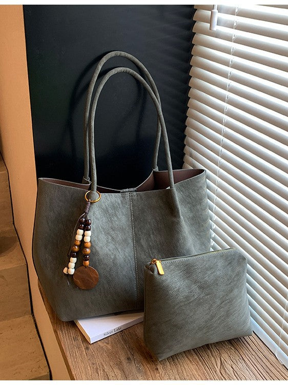 Womens Solid Color PU Leather Tote Bag