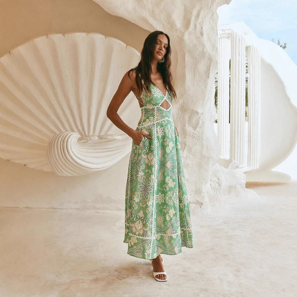 Floral Print Linen Blend A-Line Dress