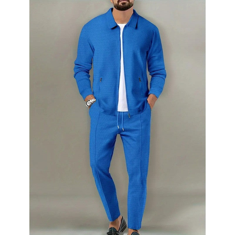 Mens Waffle Knit Zip-Up Track Suit