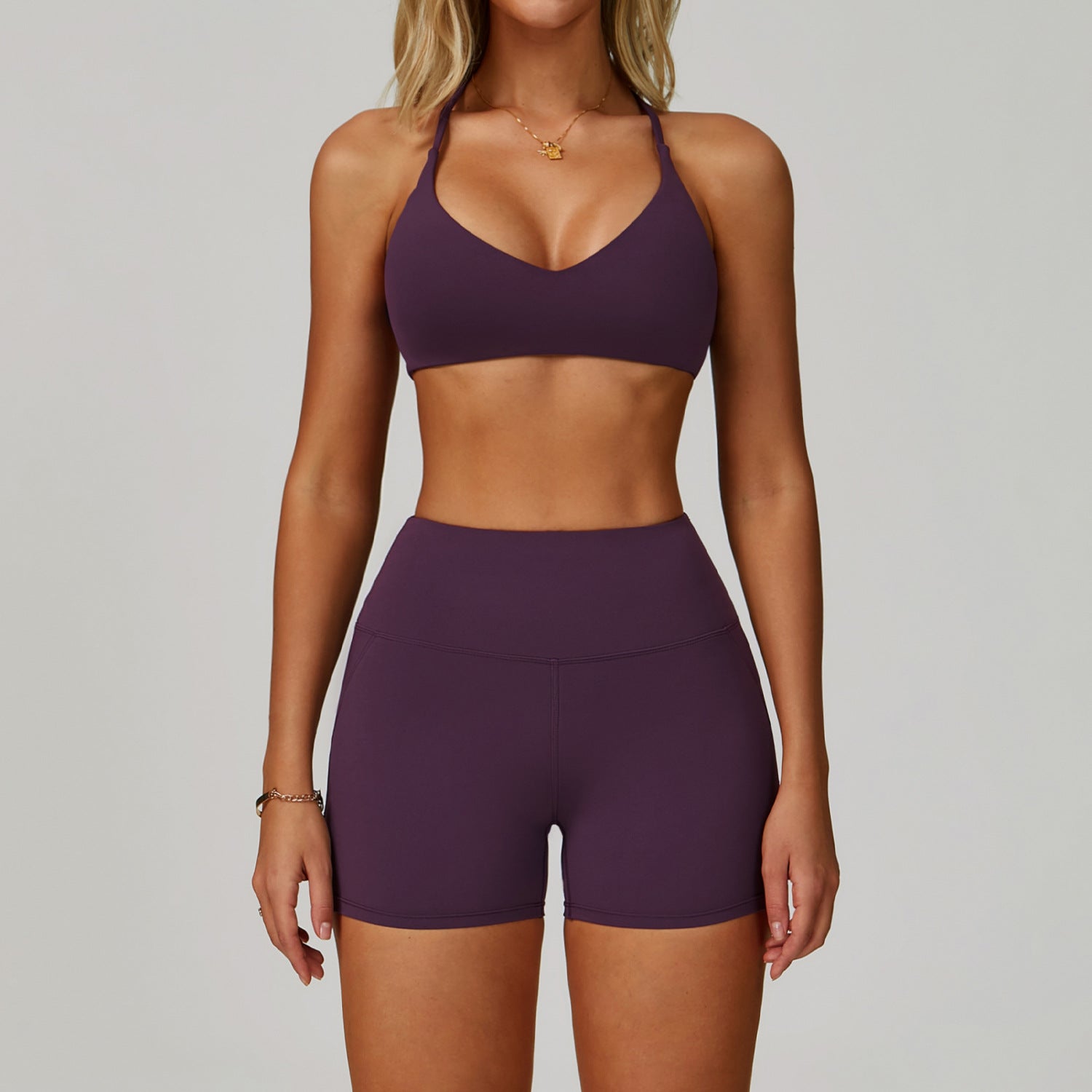 Womens Backless Yoga Fitness Set High-Intensity Sportswear
