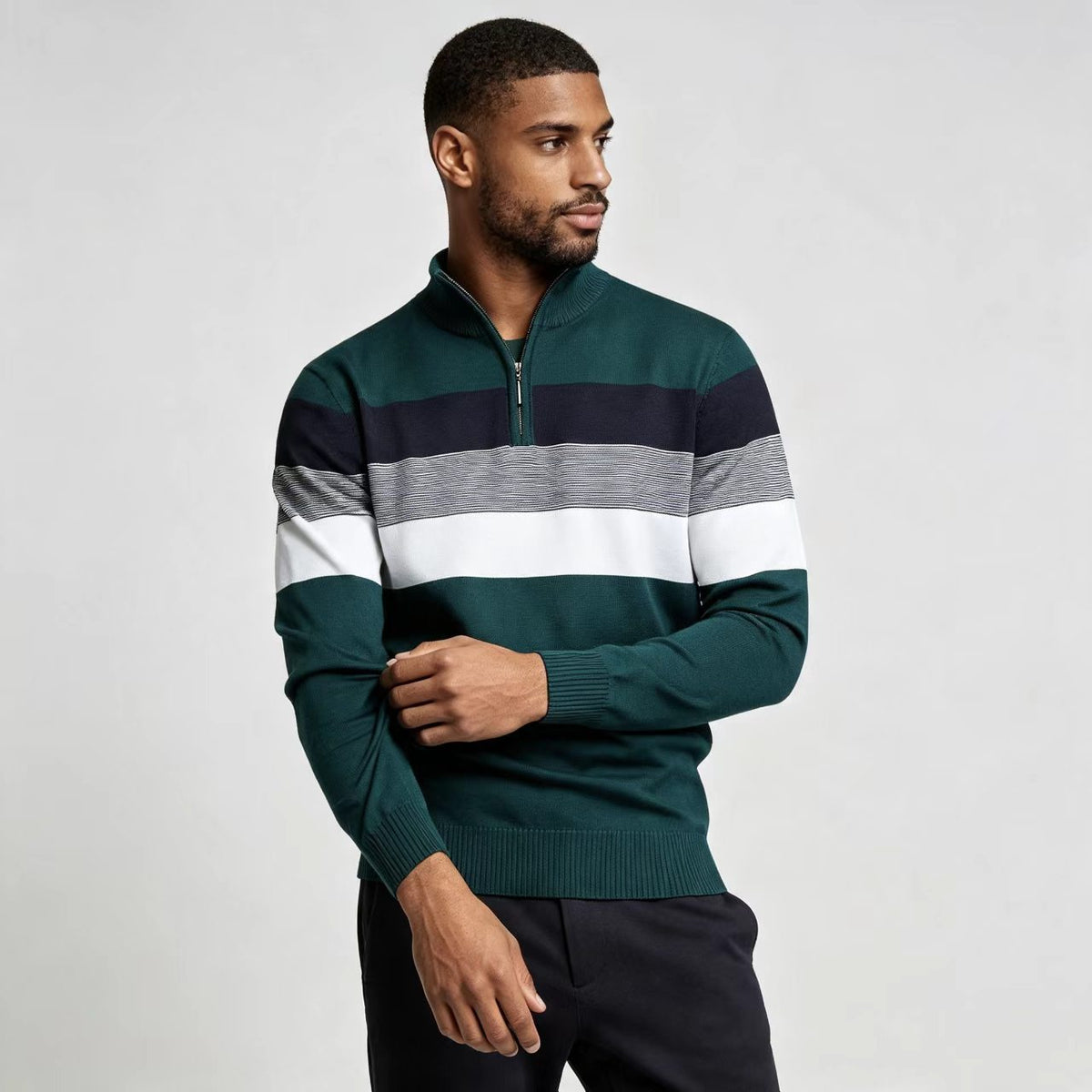 Slim-Fit Collar Zipper Sweater Pullover Sweater