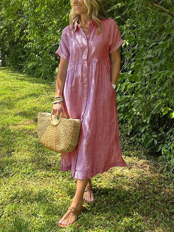 Women Striped Short Sleeve A-Line Dress