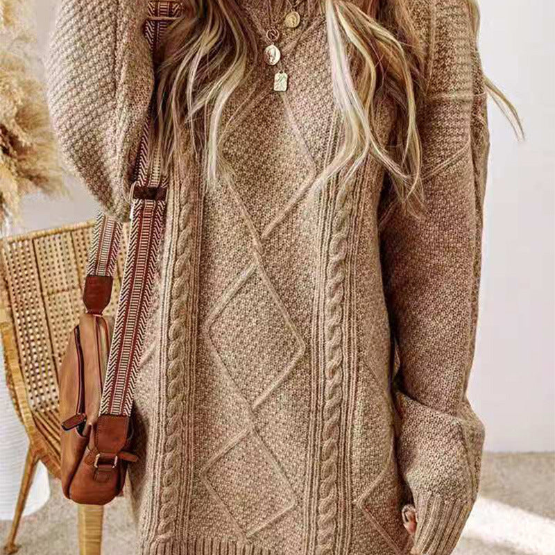 Women's Arctic Velvet Twist Pattern Mid-Length Loose Pullover Sweater