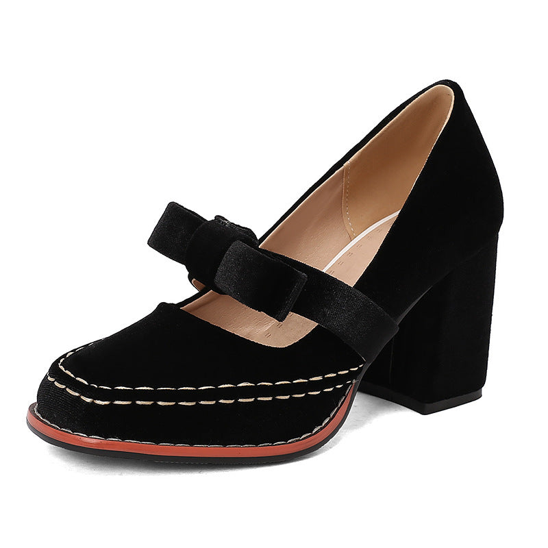 Fashion High Heels with Bowknot Slip On Round Toe Pumps