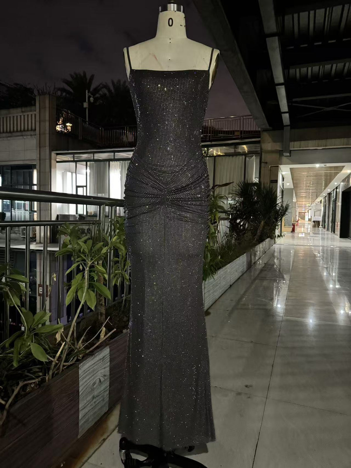 French Sling Backless Gathered Dress