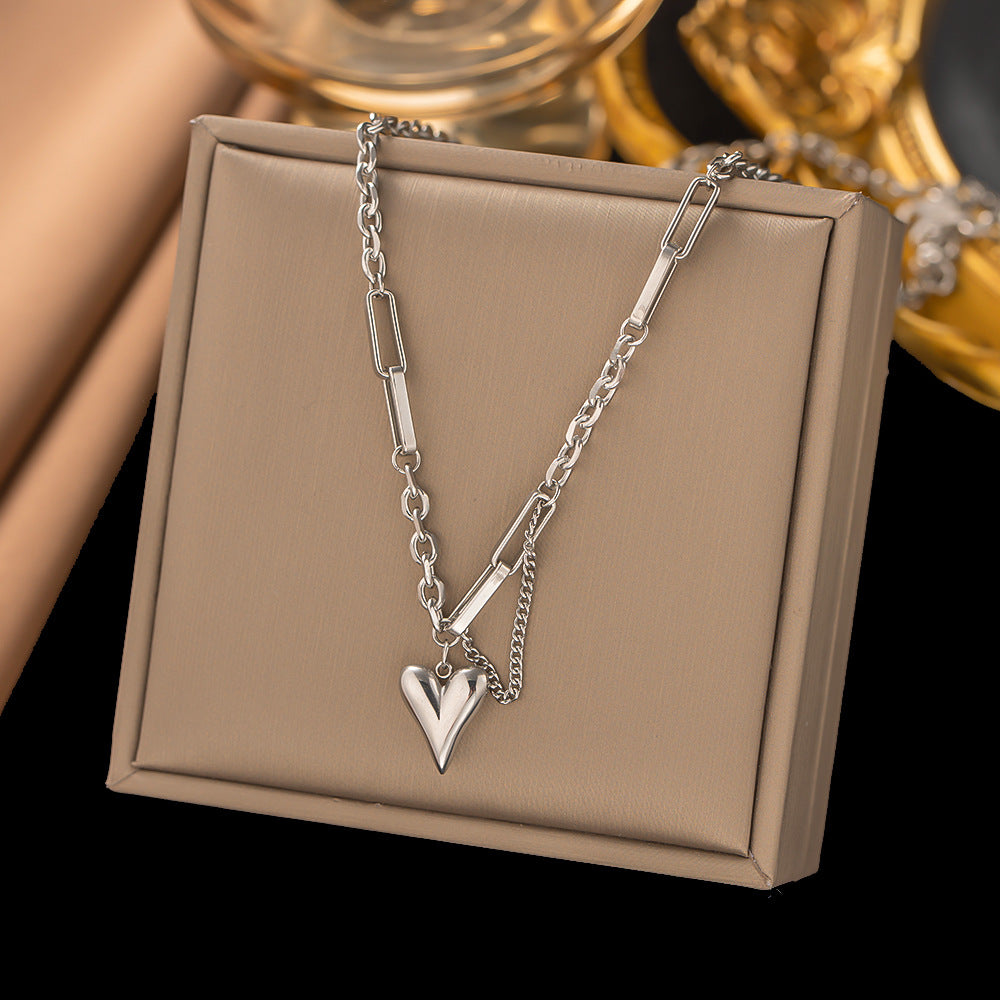 Titanium Steel Heart-Shaped Necklace for Women Fashion Heart Pendant Necklace