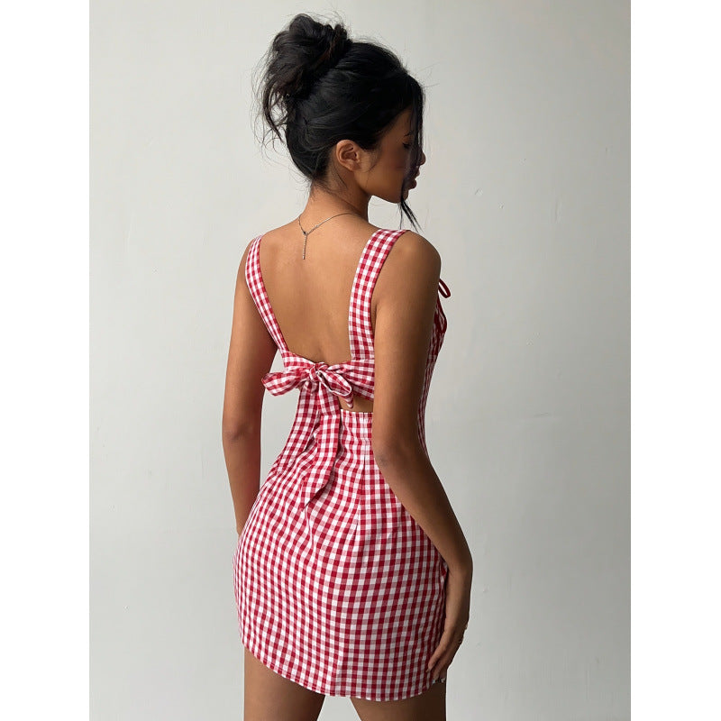 Women's Y2K Plaid Mini Suspender Dress