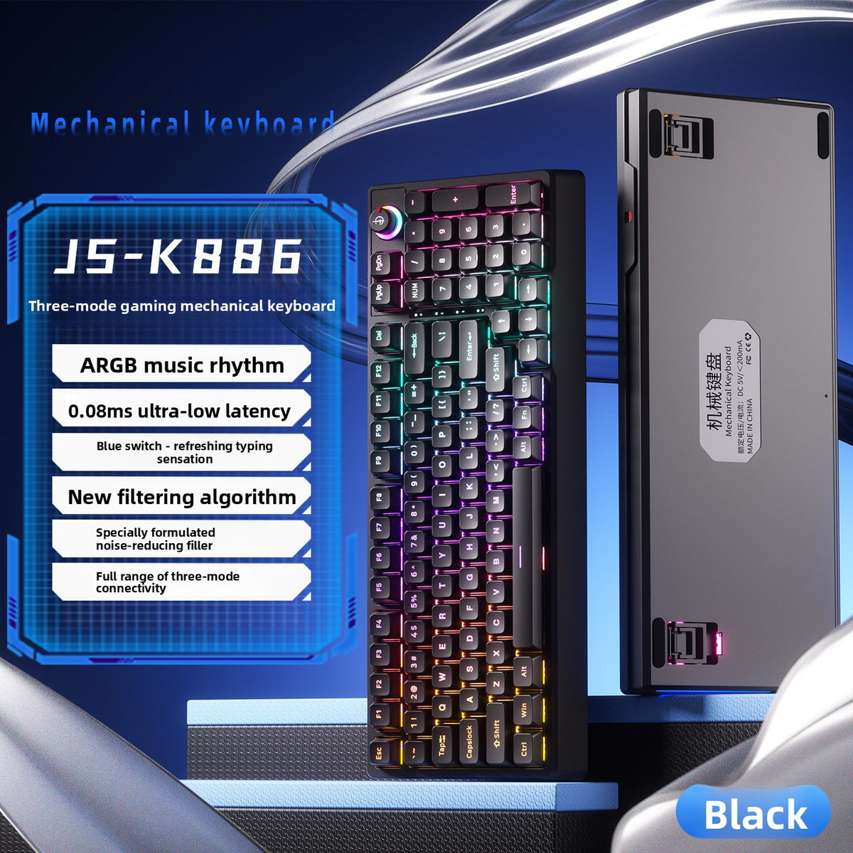 Mechanical Keyboard with Blue Switches and RGB Backlight