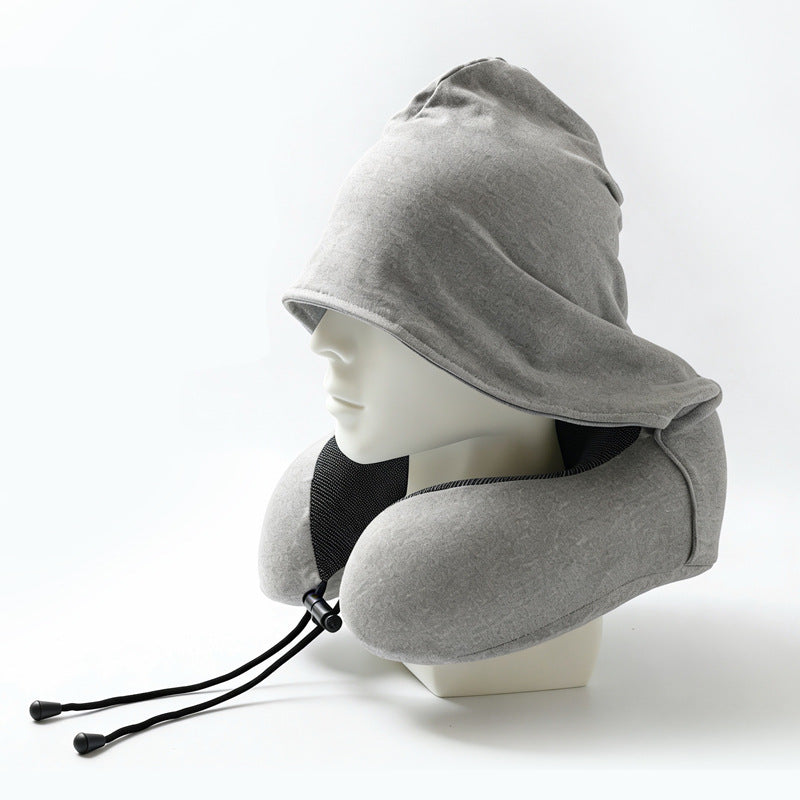 U-Shaped Hooded Travel Pillow with Memory Foam