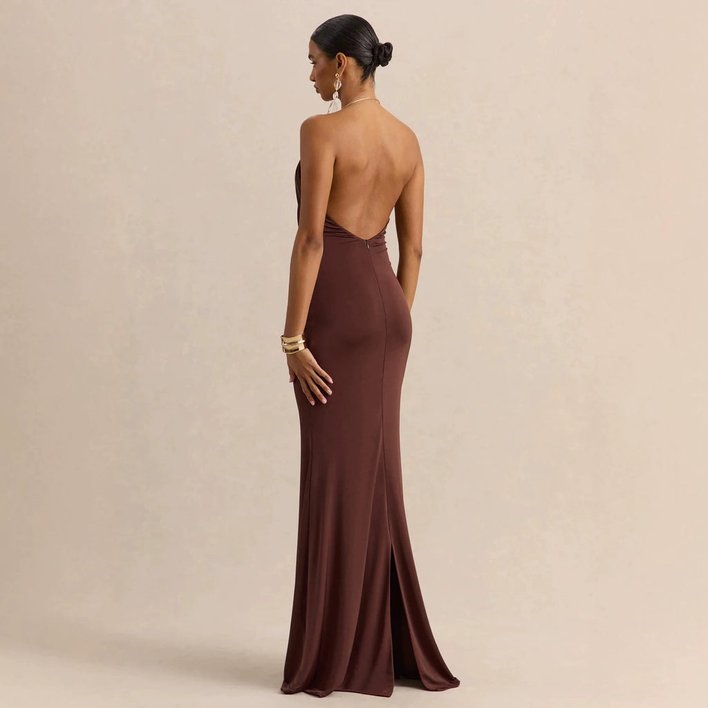 Womens Pleated Bodycon Dress with Ruffle Neck