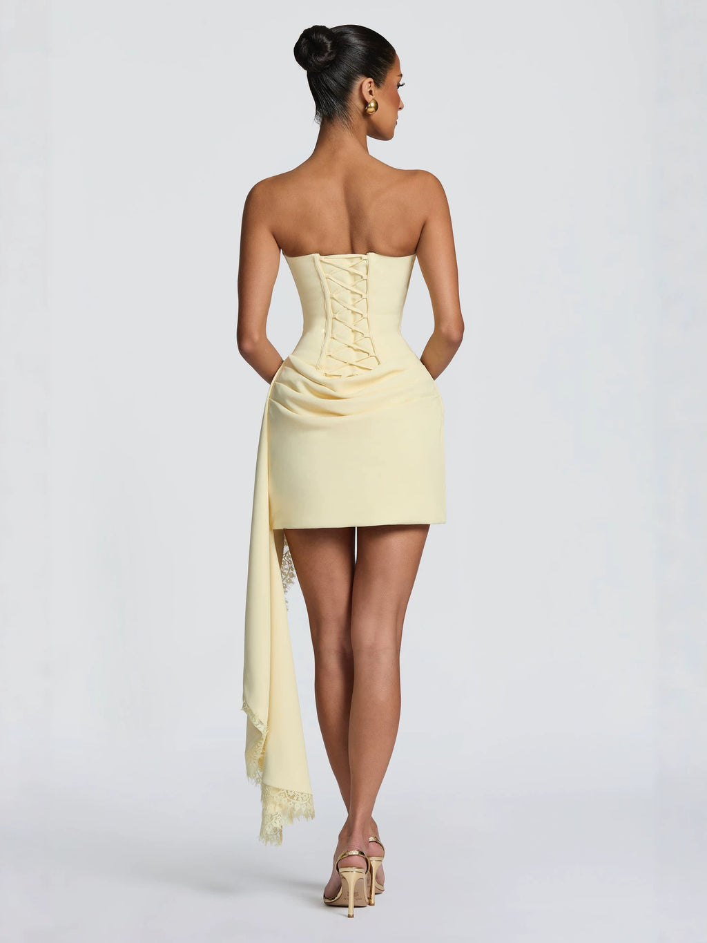 Womens Wrap Neck Lace Trim Dress