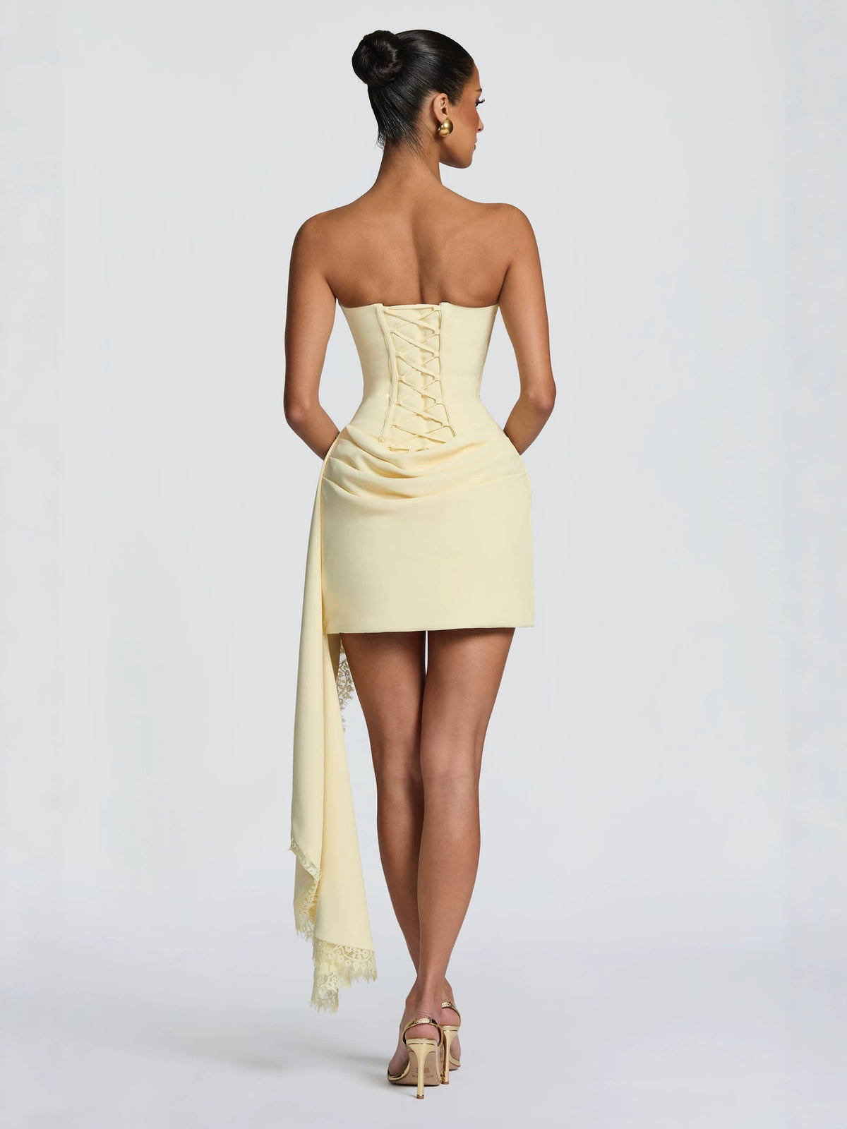 Womens Wrap Neck Lace Trim Dress