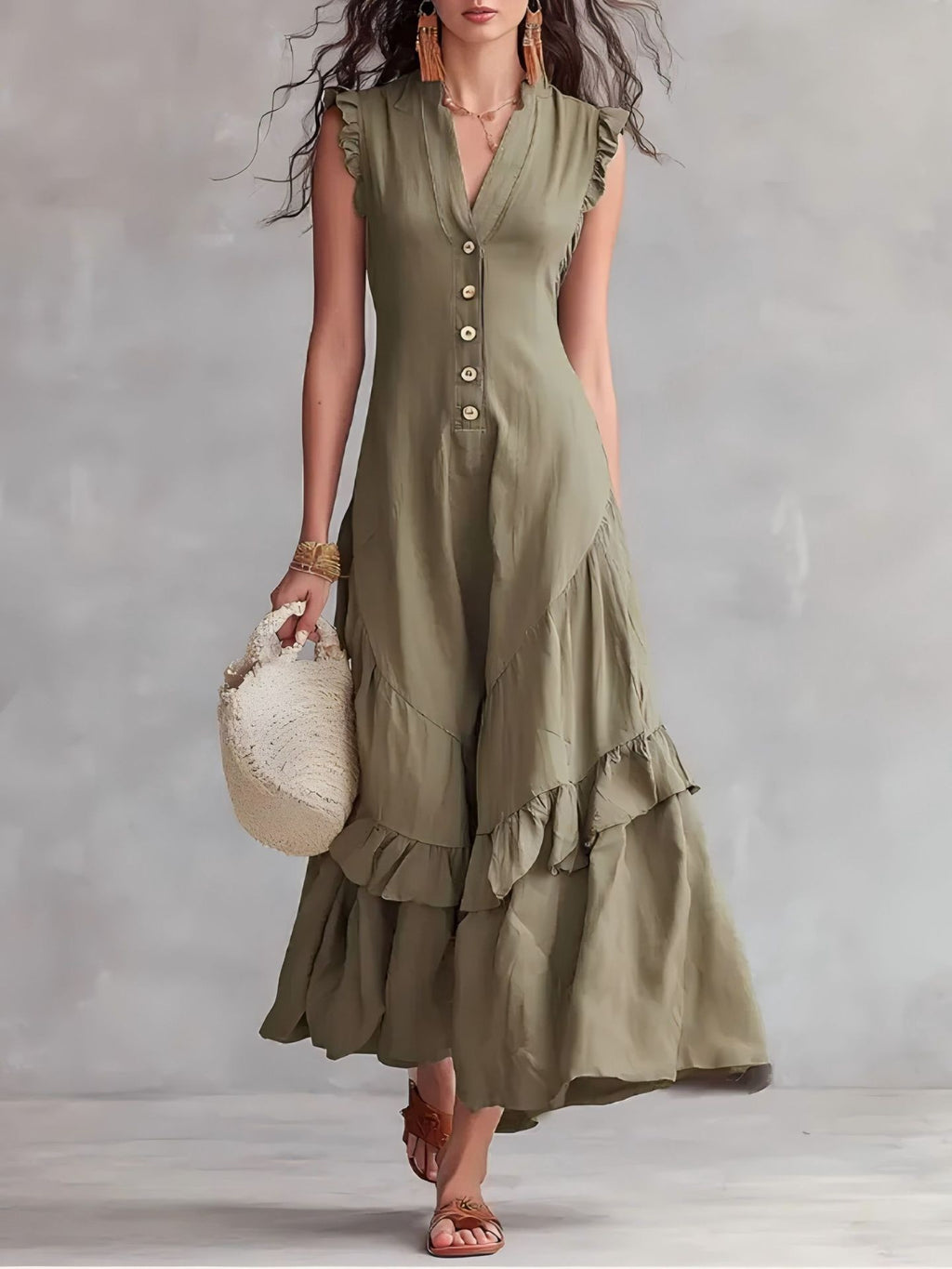 Womens Sleeveless A-Line Midi Dress