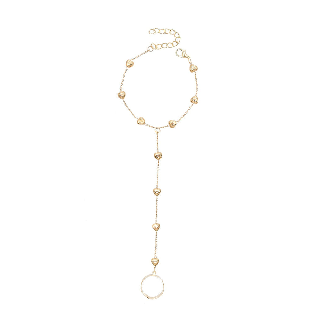 Vintage Heart Hand Chain Bracelet Ring Set for Women