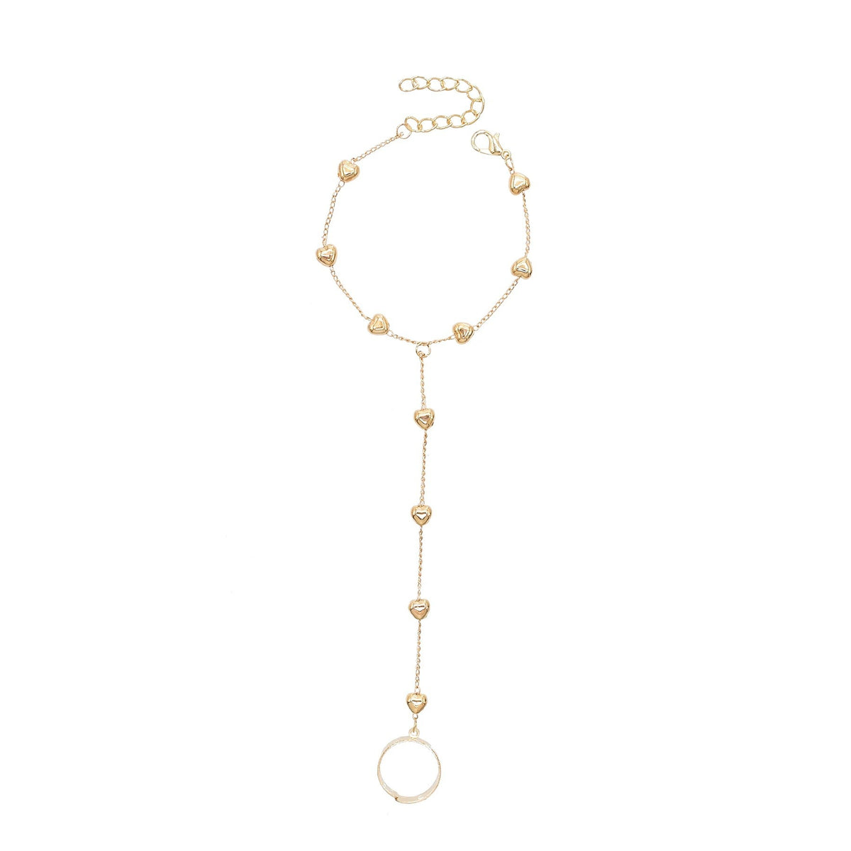 Vintage Heart Hand Chain Bracelet Ring Set for Women