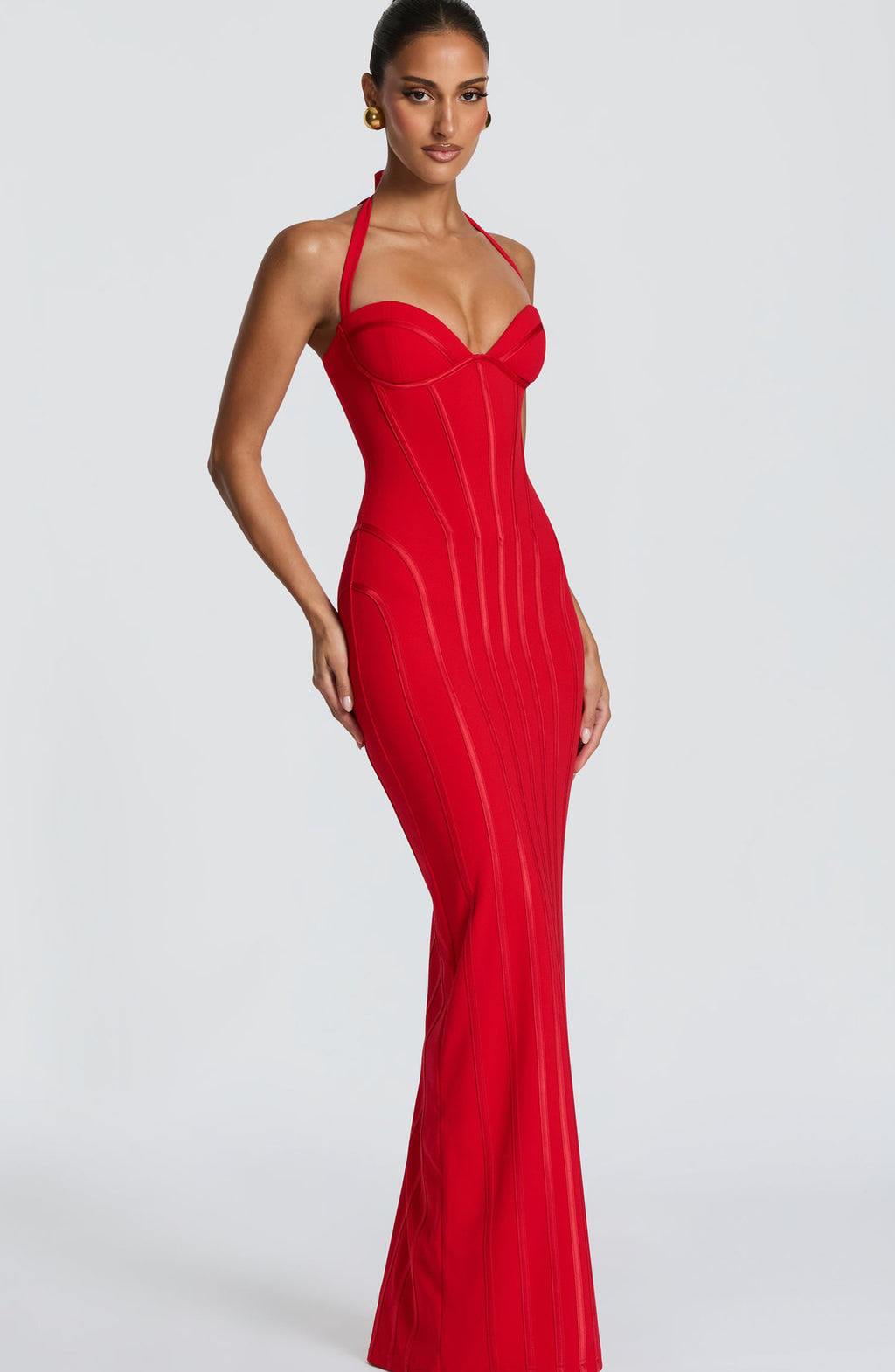 Vertical-striped body-con dress