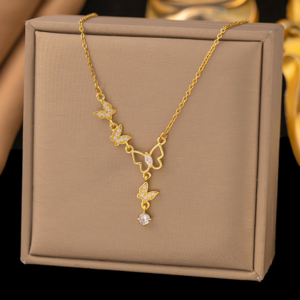 Dazzling Star and Floral Titanium Steel Necklace
