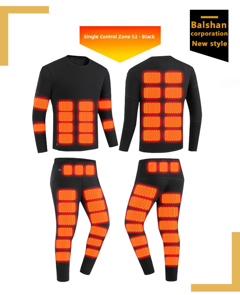 Electric Heated Long Sleeve Thermal Underwear Set Round Neck Ultra-Thick Cotton