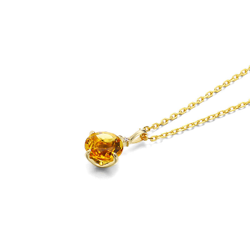 Simple 9K Gold Citrine Pendant Necklace
