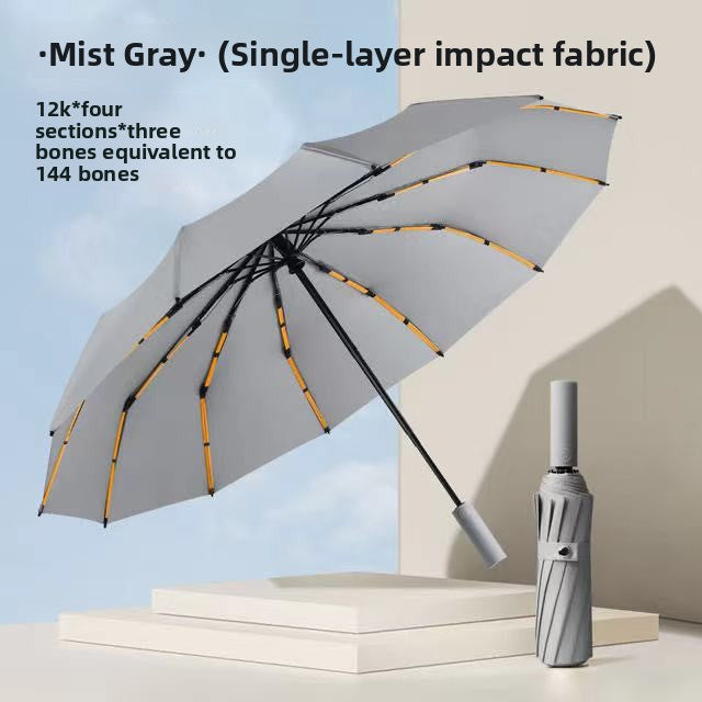 Fully Automatic Vinyl-Coated Tri-Fold Sun and Rain Umbrella