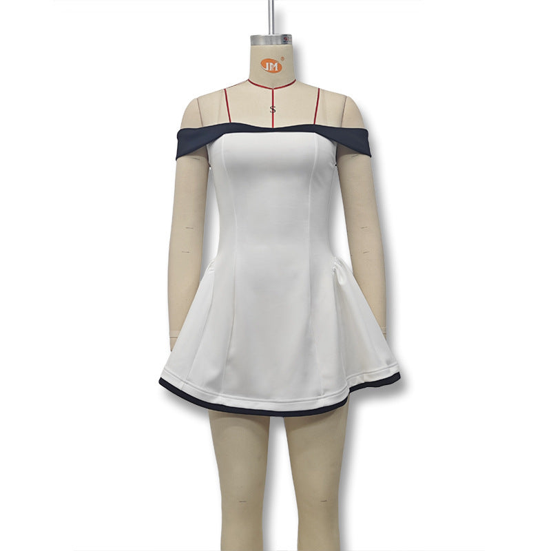 Womens Solid Color Off-Shoulder Slim Dress