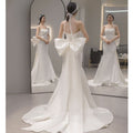 White satin strapless lightweight wedding dress