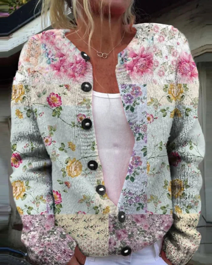Womens 3D Printed Loose Cardigan