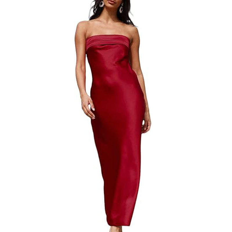 Womens Satin Backless Bodycon Dress