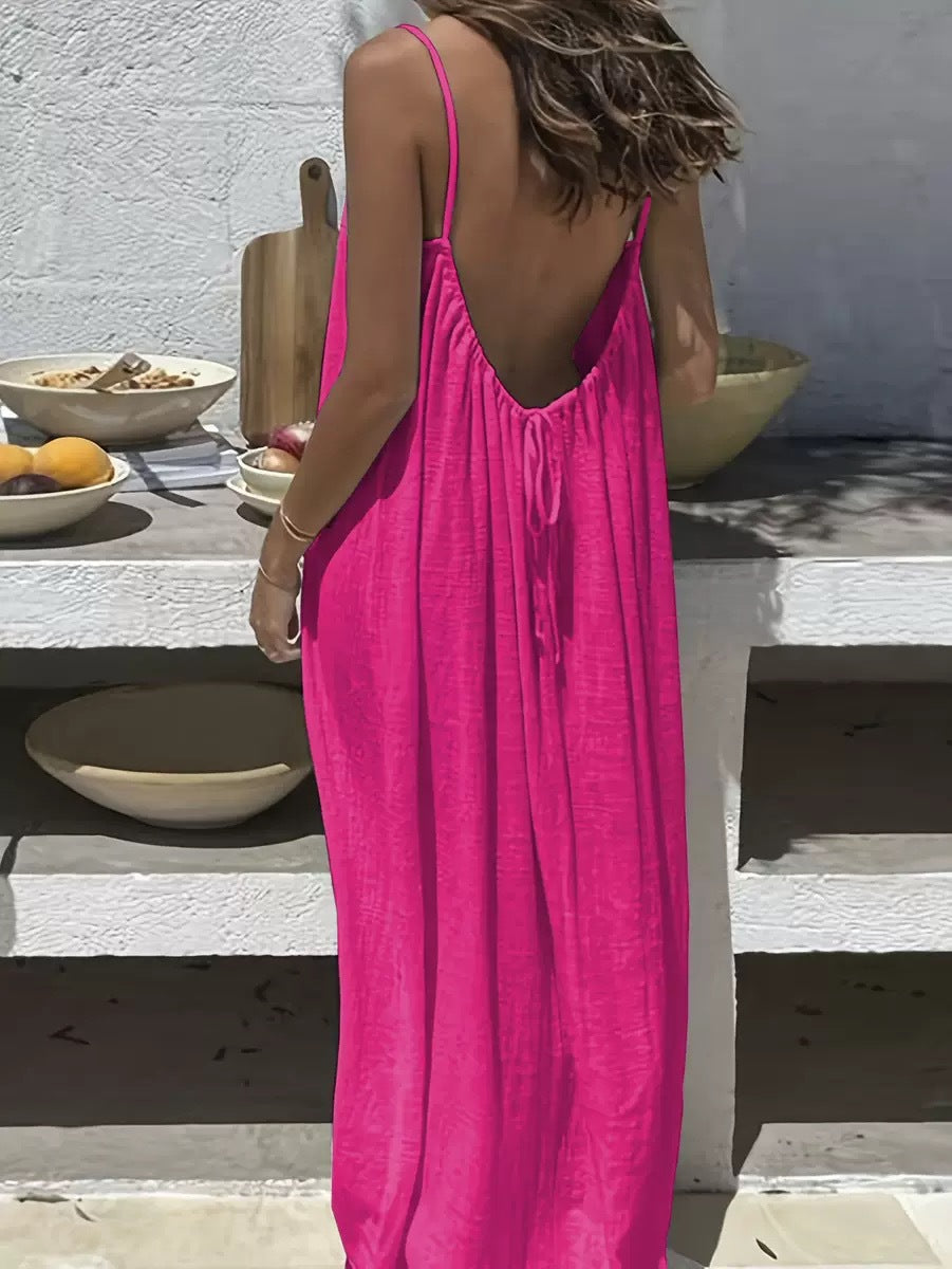 Womens Backless Loose Suspender Loungewear Dress