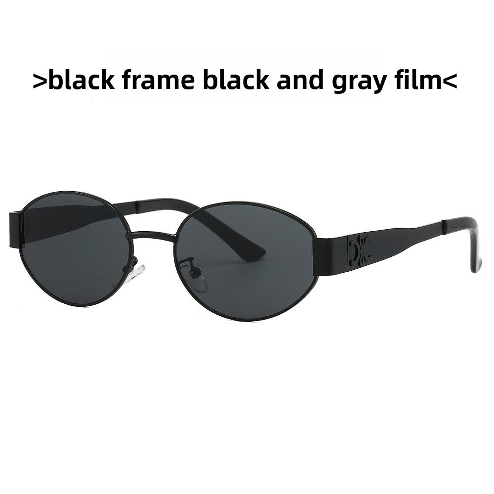Oval Frame Metal Fashion Sunglasses with UV Protection