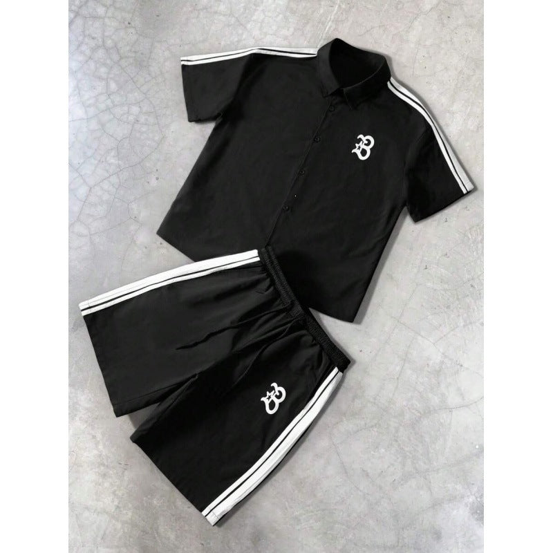 Striped Short Sleeve Shirt and Shorts Set