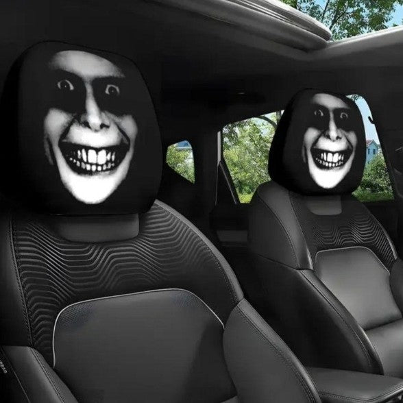 Black Skull Car Printed Headrest Cover Universal Elastic Style Funny and Interesting Universal Headgear