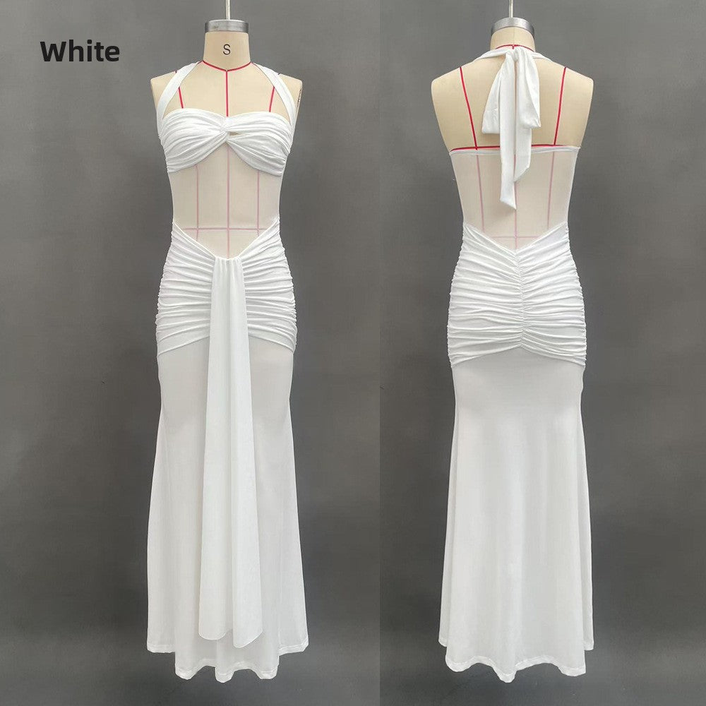 Elegant Pleated Backless Long Dress