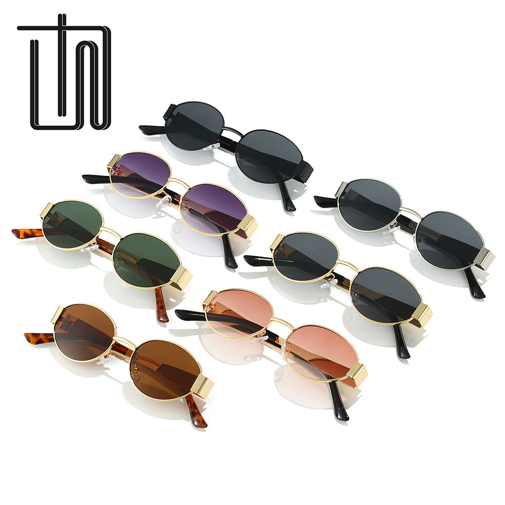 Oval Frame Metal Fashion Sunglasses with UV Protection