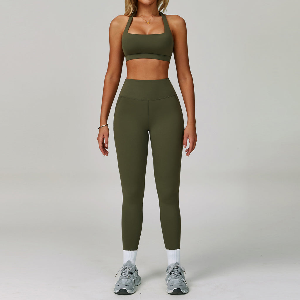 Womens Backless Yoga Fitness Set High-Intensity Sportswear