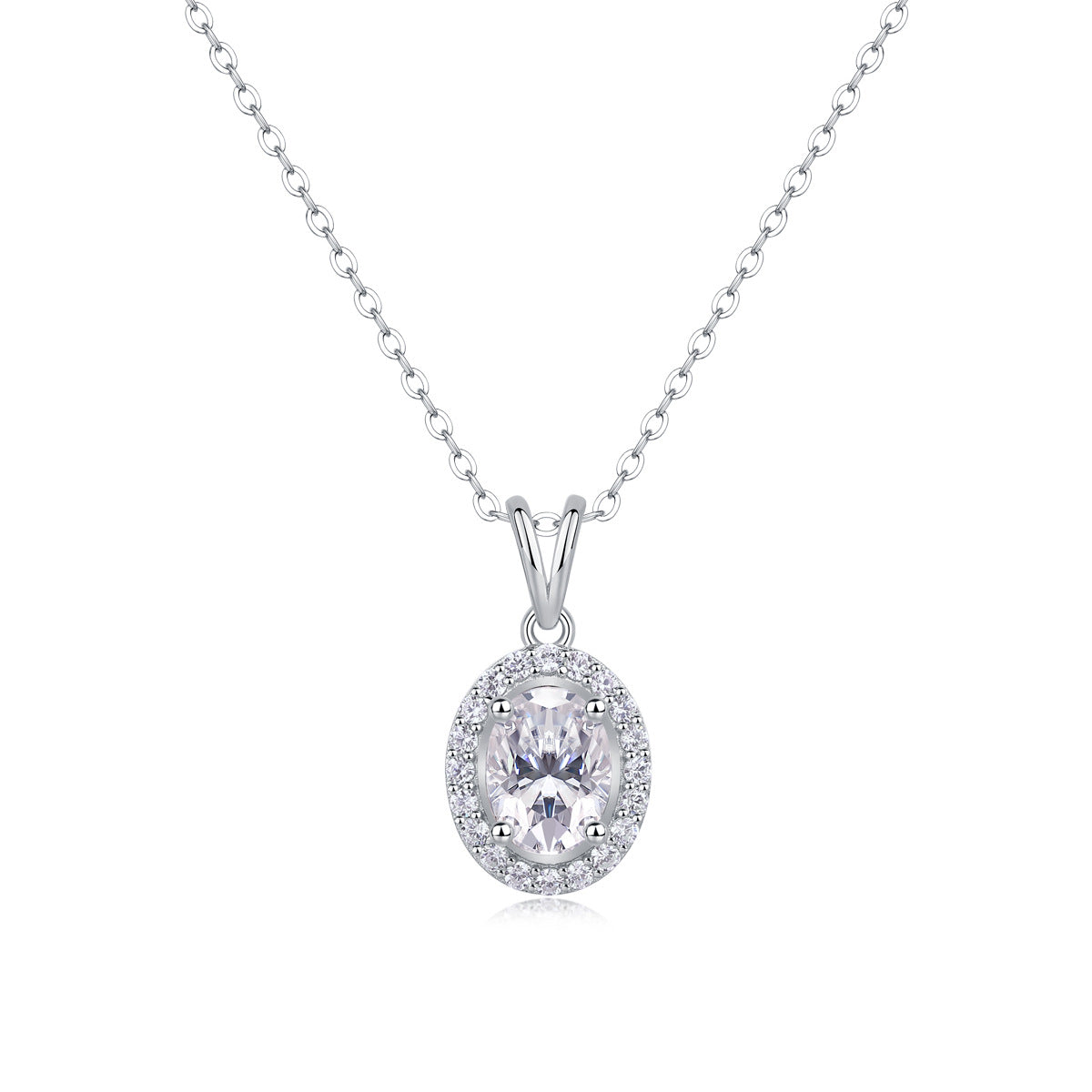 Sterling Silver Moissanite Geometric Pendant Necklace