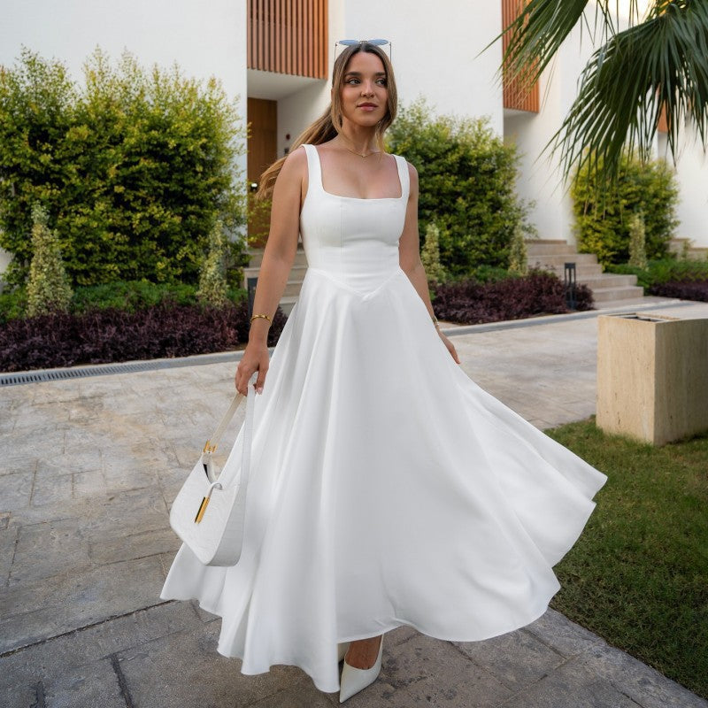 Elegant Square Neck Sleeveless Dress