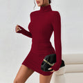 Womens Turtleneck Pencil Dress Slim Fit Long Sleeve