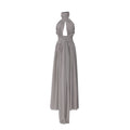 Women's Grey Halter Neck Hollow Out Backless Chiffon Evening Dress Long Gown